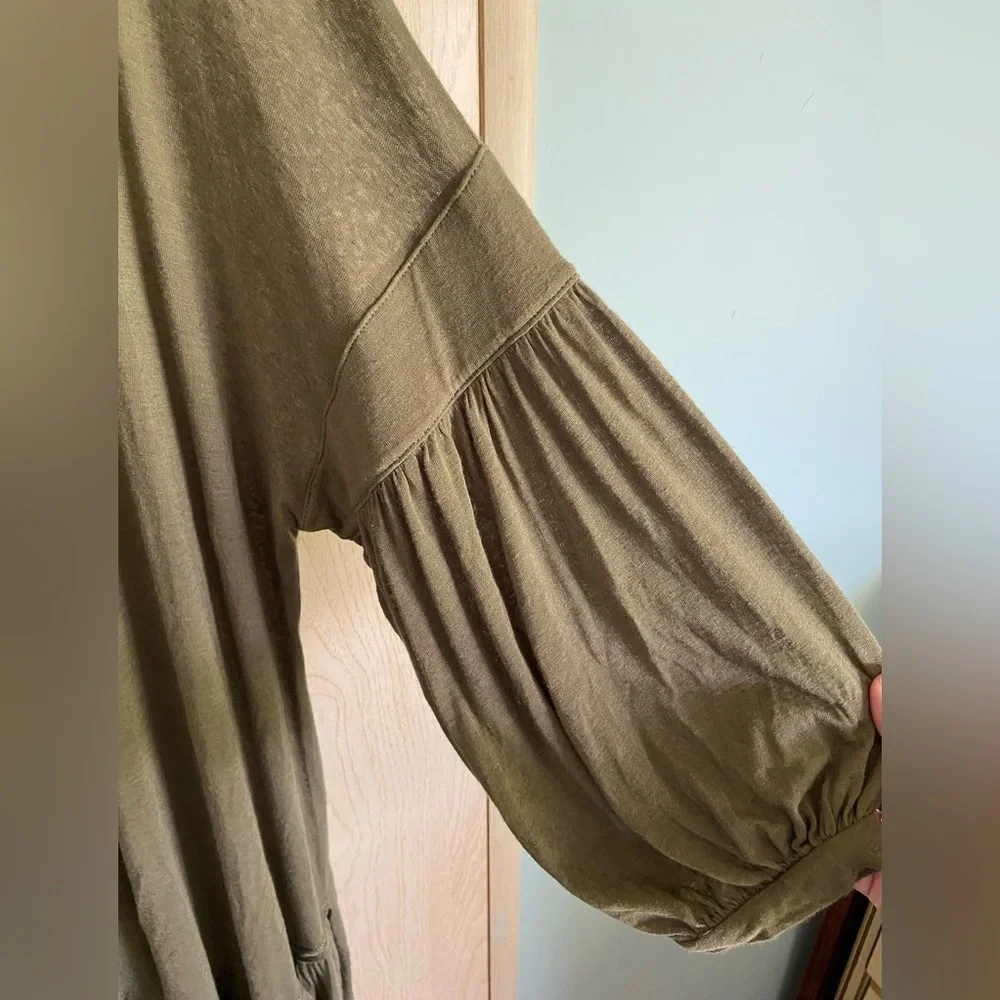 Free People Beach ‘Riverside’ Linen Tunic Sz Small Oversized Olive Green